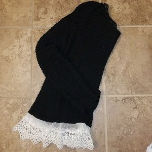 Black sweater with white lace (L)